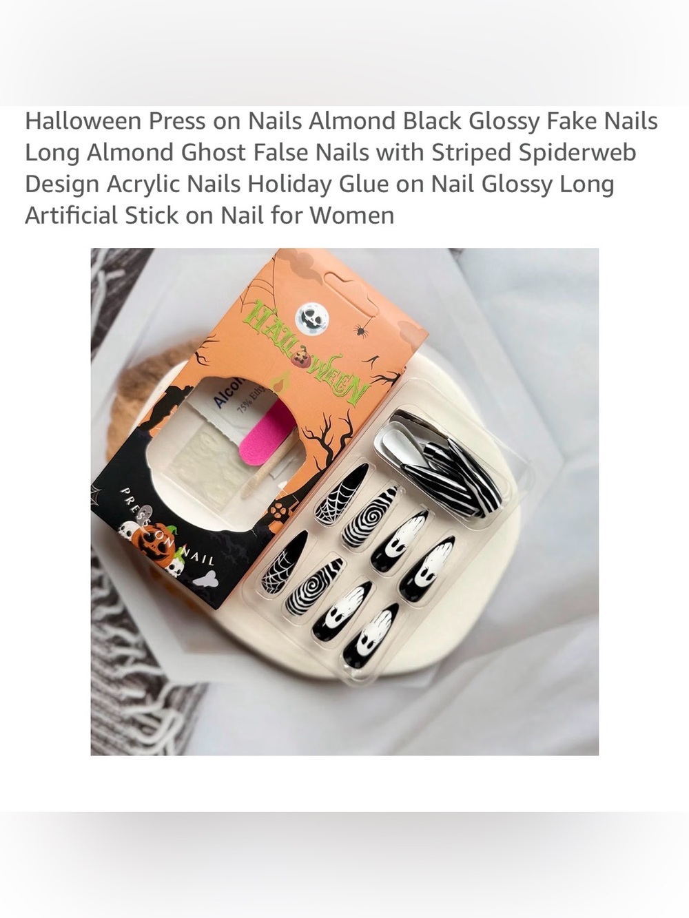 Halloween Black & White Press-On Nails – Ghost & Spiderweb Designs NEW